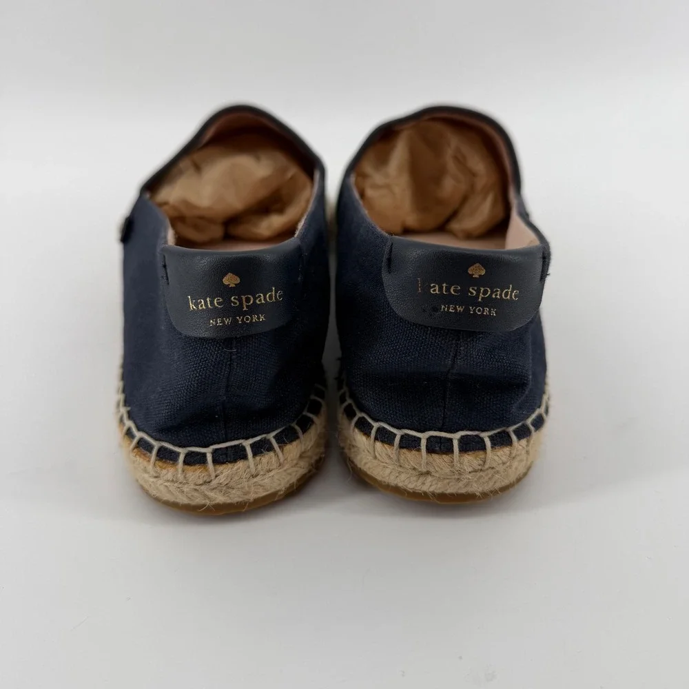 Kate Spade Espadrilles Womens 11 Navy Gramercy Striped Canvas Jute Flats